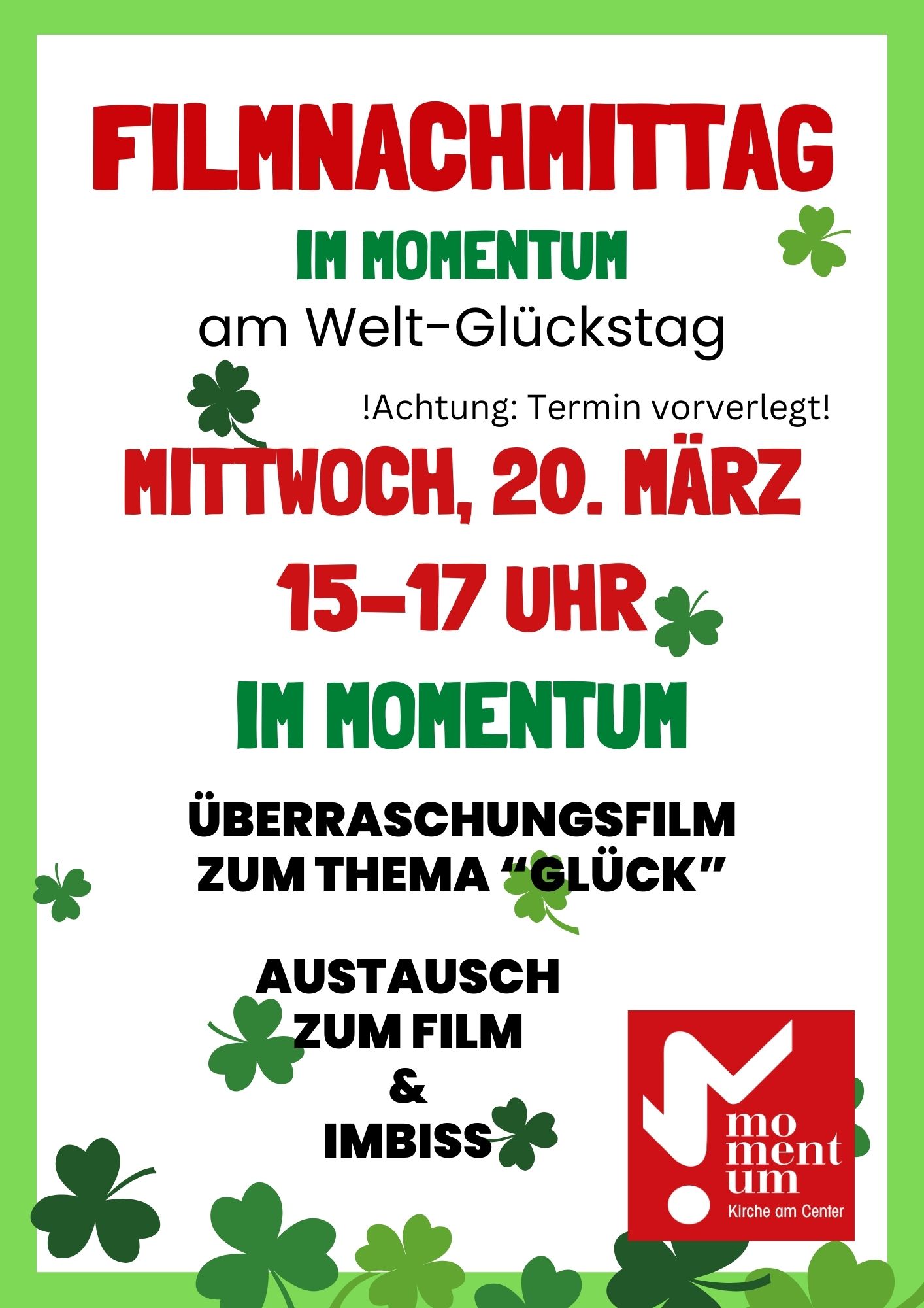 Filmnachmittag zum Thema Glück am 20.03.2024