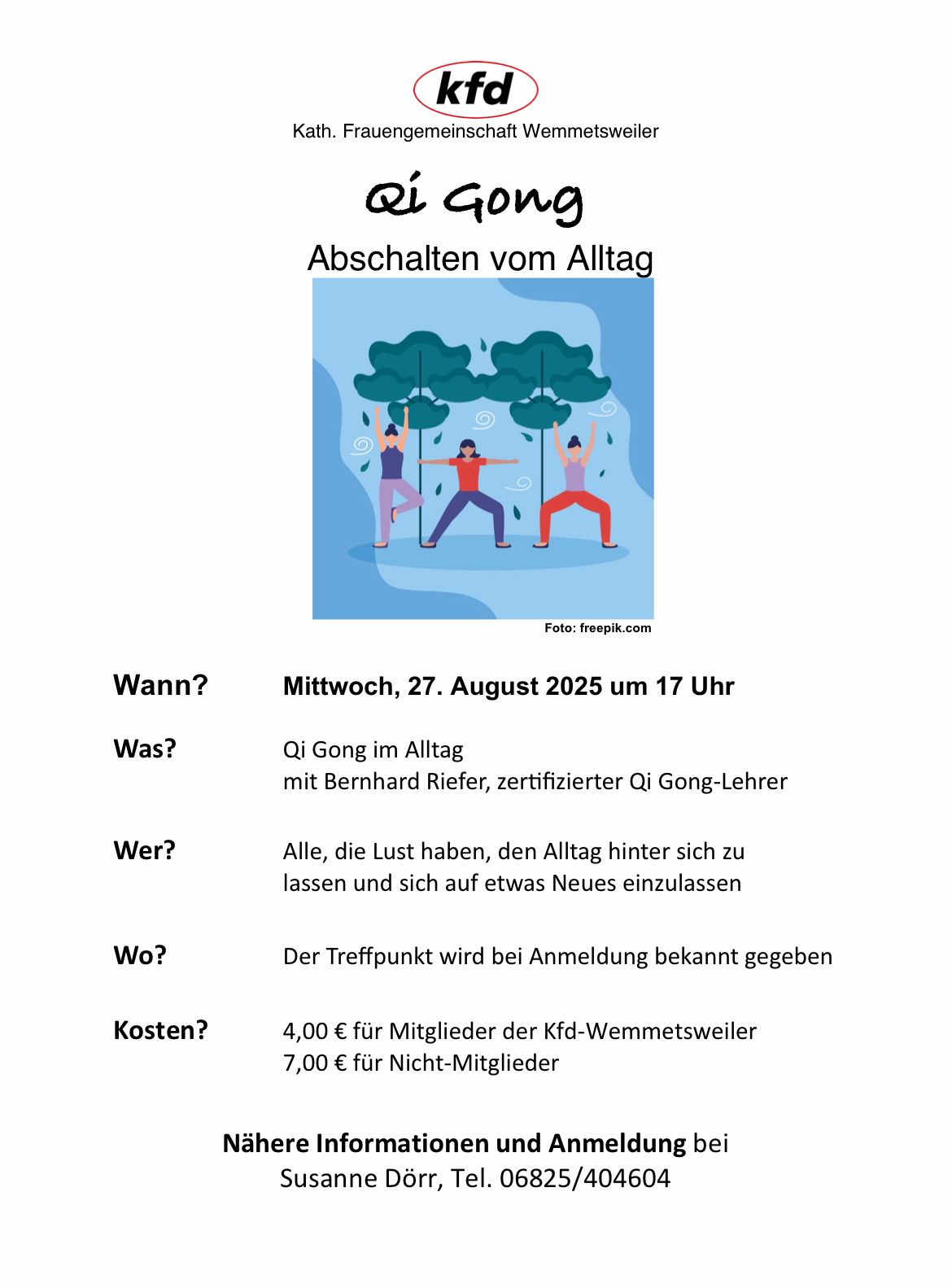 'Qi Gong - Abschalten im Alltag' am 27.08.2025 mit der kfd Wemmetsweiler